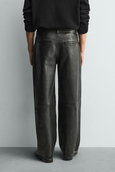 LEATHER STRAIGHT-LEG TROUSERS - Black by Zara - Image 2