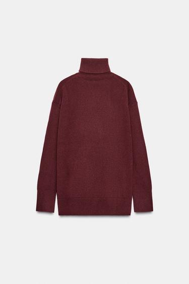 100% WOOL OVERSIZE HIGH NECK JUMPER - Burgundy by Zara