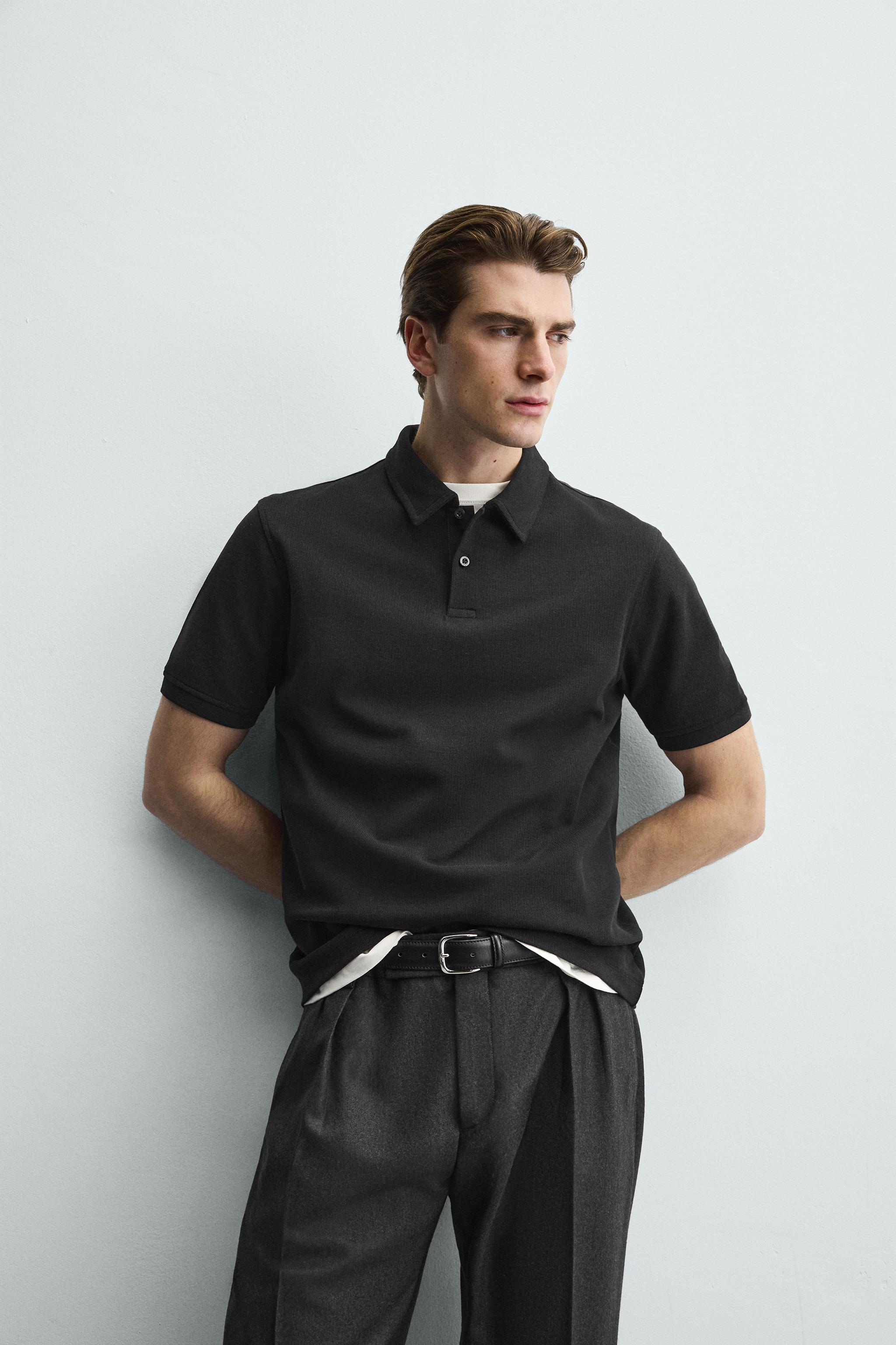 Zara REGULAR FIT DOKULU POLO T-SHIRT görsel 5