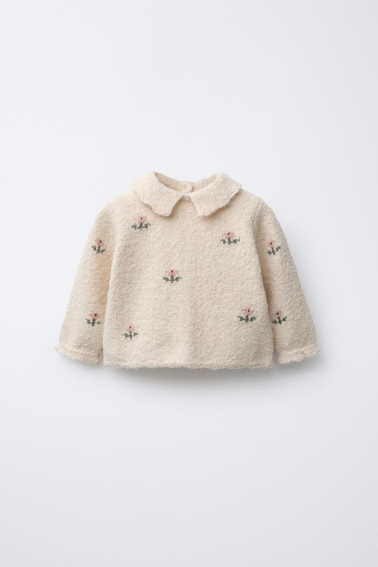 KNIT SWEATER WITH FLORAL EMBROIDERY