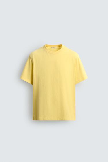 Zara REGULAR FIT STRIPED JACQUARD T-SHIRT - Yellow