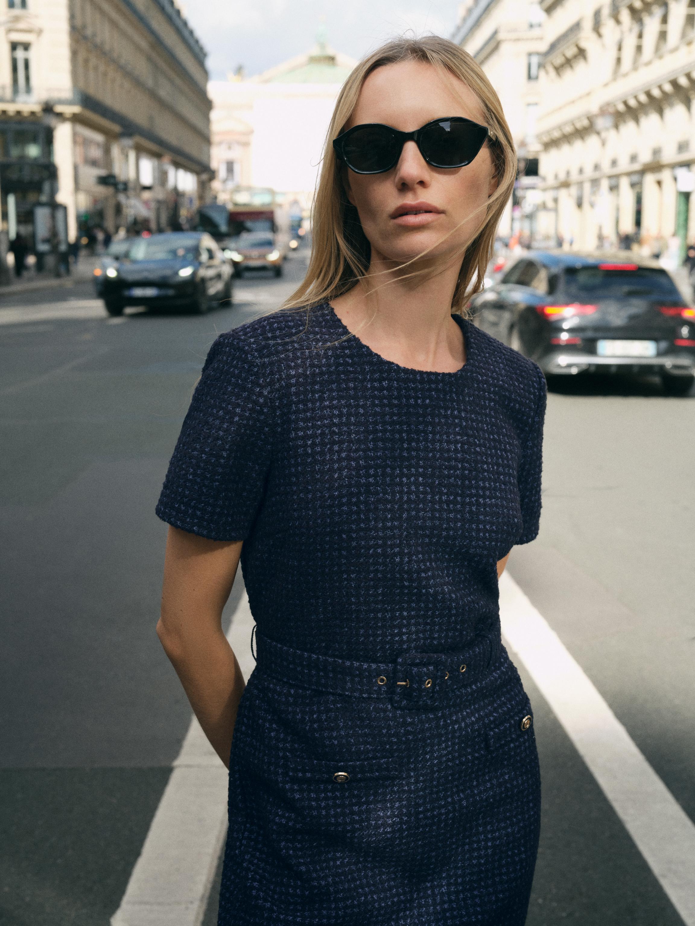 BELTED TEXTURED DRESS