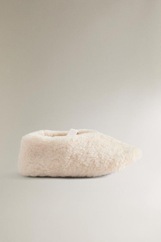 KIDS' FAUX SHEARLING BALLERINAS - Ecru White by Zara - Image 0