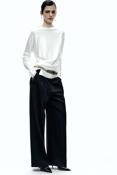 ZW COLLECTION DRAPED SATIN BLOUSE - Oyster-white by Zara