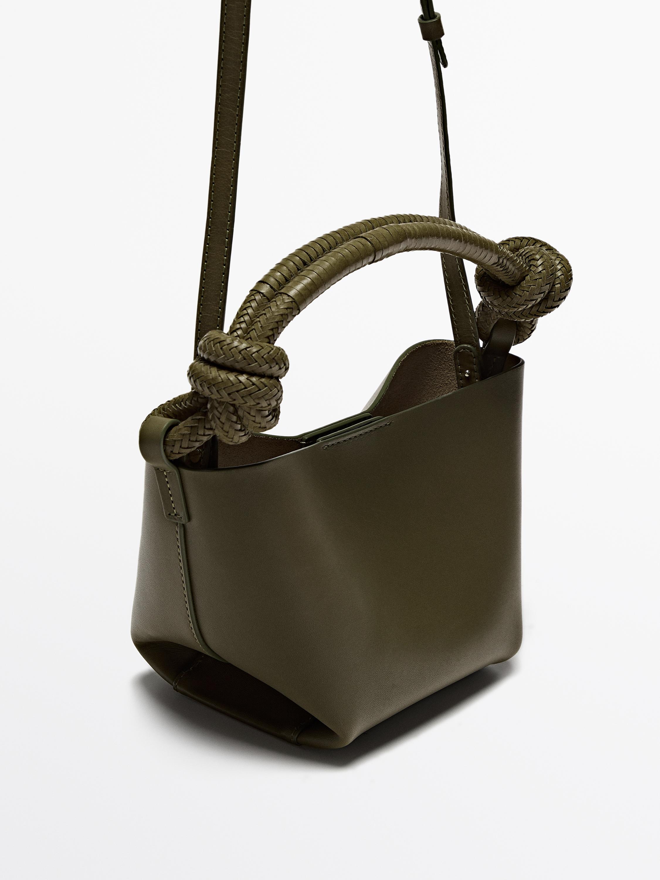 Mini nappa leather crossbody bag with knot details - Khaki | ZARA 