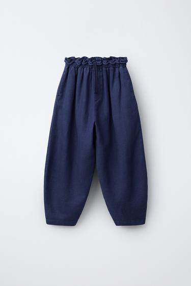 BOMBAČOVÉ KALHOTY S RAMIEM - Modrá od Zara