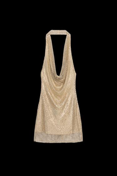 VESTIDO HALTER BRILLOS - Dorado de Zara - Imagen 0