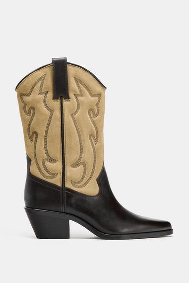 BOTA COMBINADA PIEL BORDADOS - Multicolor de Zara