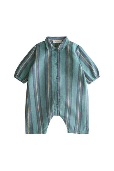 Zara BABY STRIPED FOOTED ROMPER - Blue