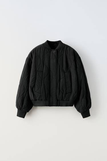 СТЕГАНАЯ КУРТКА-БОМБЕР — ЛИНЯЛЫЙ ЧЕРНЫЙ от Zara — изображение 0