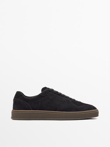 Zara Nubuck trainers with contrast sole - Navy Blue - Image 0