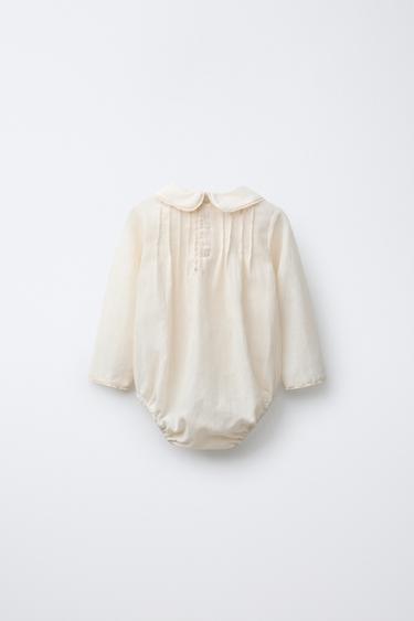 LACE PIN TUCK BODYSUIT - Ecru by Zara - Image 1