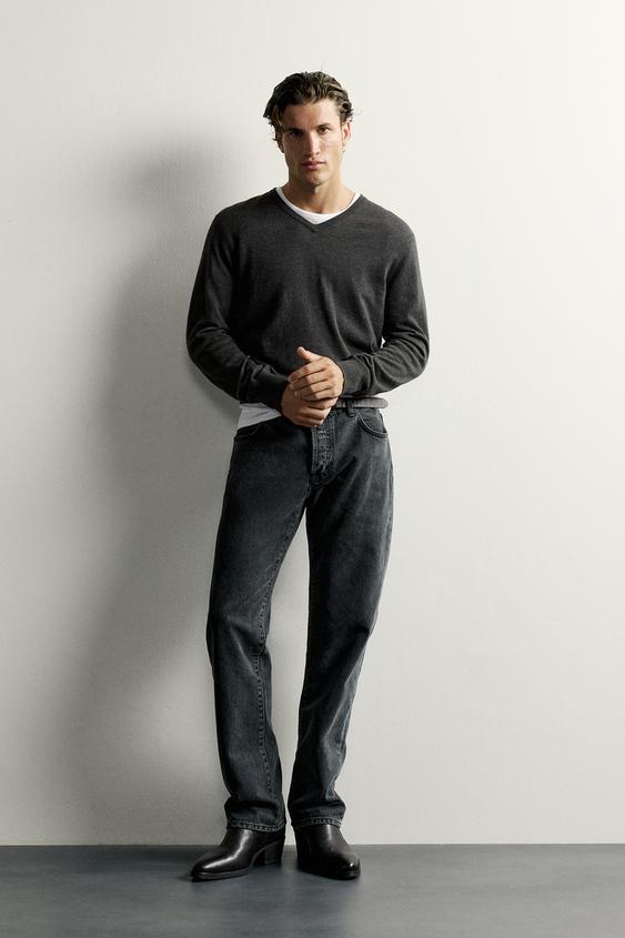 100 % WOLLE PULLOVER MIT V-AUSSCHNITT - Graugrün von Zara - Bild 0