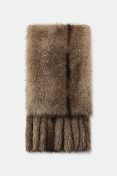 ÉCHARPE UNIE EFFET FOURRURE À FRANGES - Camel clair de Zara