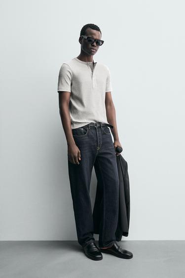 BUTTON-NECK T-SHIRT - Light grey by Zara - Image 3