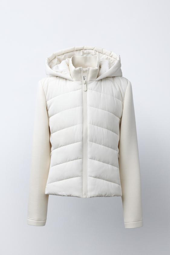 CAZADORA ACOLCHADA MANGAS EFECTO NEOPRENO - Crudo de Zara - Imagen 0
