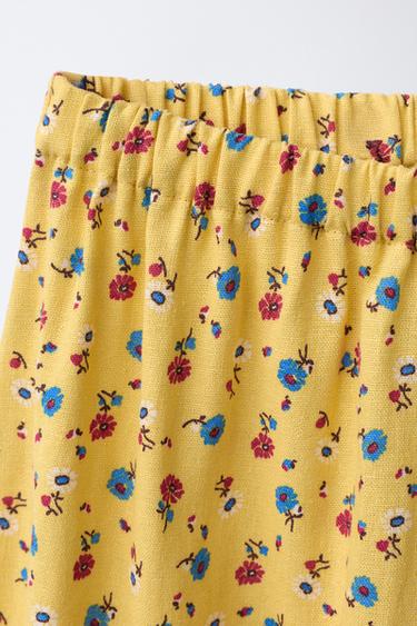 PANTALON BOUFFANT IMPRIMÉ FLEURS AVEC LIN - Jaune de Zara - Image 2