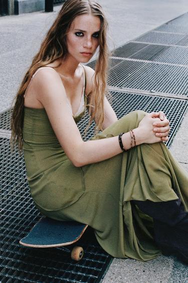 COMBINED FLOWING DRESS - Mid-green by Zara