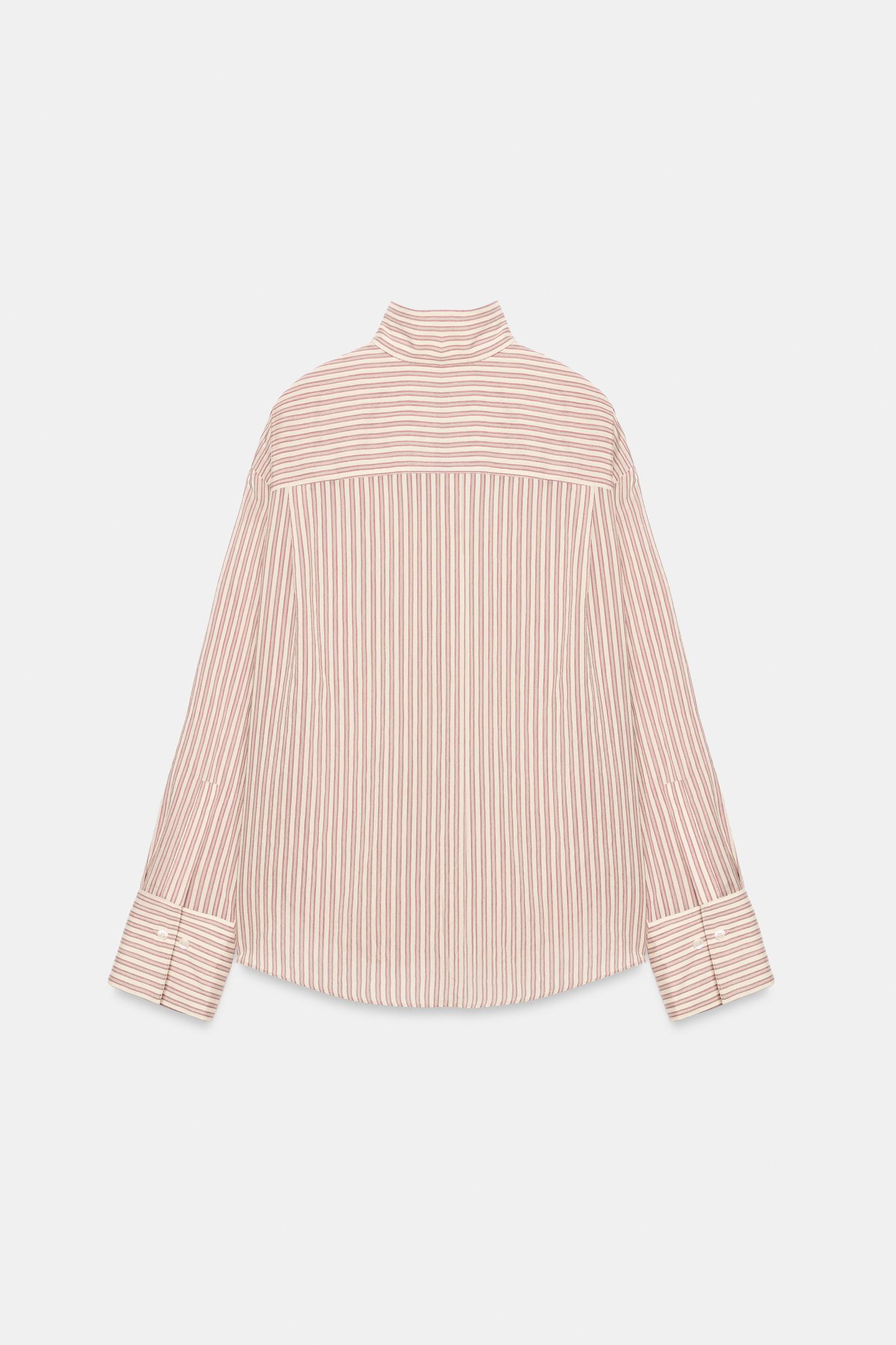 Женская рубашка Zara ZW Collection Striped High-Collar, цвет: Полосатый — фото 6