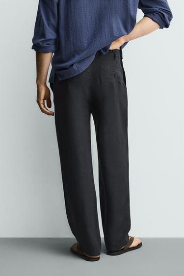 PANTALON À PLIS 100% LIN - Bleu marine de Zara - Image 2