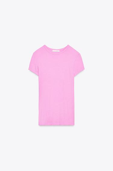 Zaras VISKOS-T-SHIRT MED KORT ÄRM - Rosa