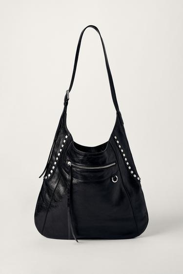 LEATHER BUCKET BAG WITH METAL DETAILS KATE MOSS X ZARA - Black by Zara