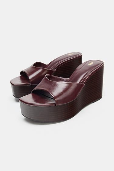 SANDALES À TALONS COMPENSÉS ET EFFET CRAQUELÉ - Bordeaux de Zara - Image 1