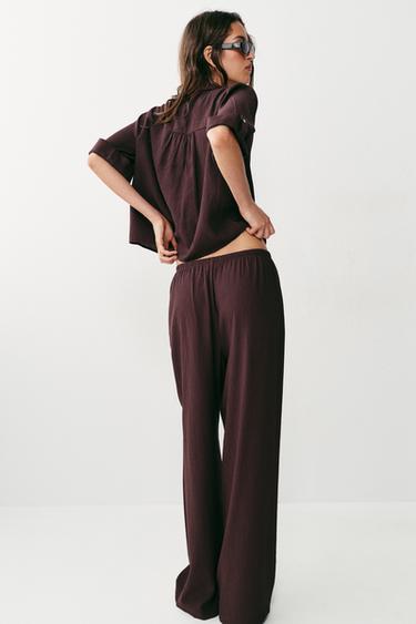 FLOWING STRAIGHT-LEG TROUSERS - Dark brown by Zara