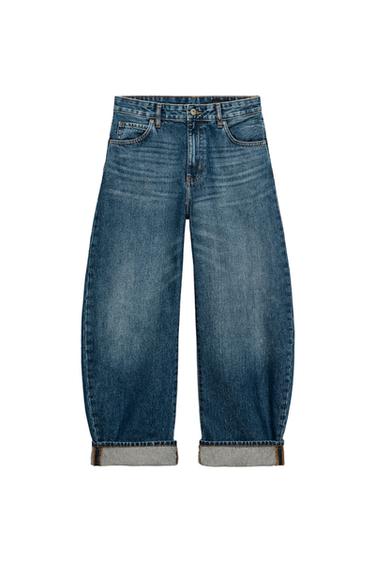 ZW COLLECTION MID-WAIST CUFFED BALLOON JEANS - Blue by Zara