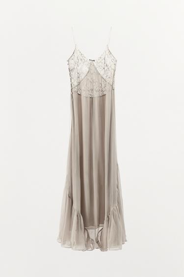 LONG 100% VISCOSE LACE DRESS - Grey by Zara - Image 6