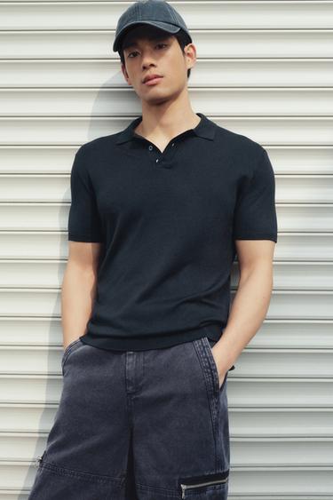 Zara 合身針織 POLO 衫 - 海藍色