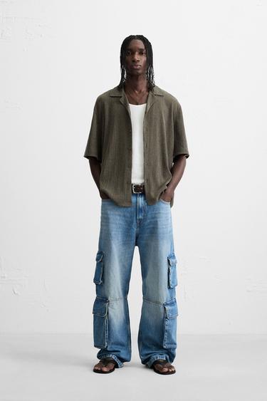 CREASED-EFFECT TEXTURED SHIRT - Green by Zara