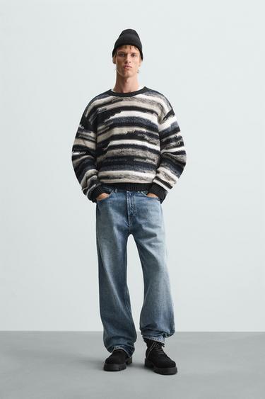 Zara GEOMETRIC JACQUARD SWEATER - Blue - Image 0