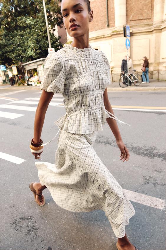 EMBROIDERED PLAID BOW TOP from Zara - $59.90