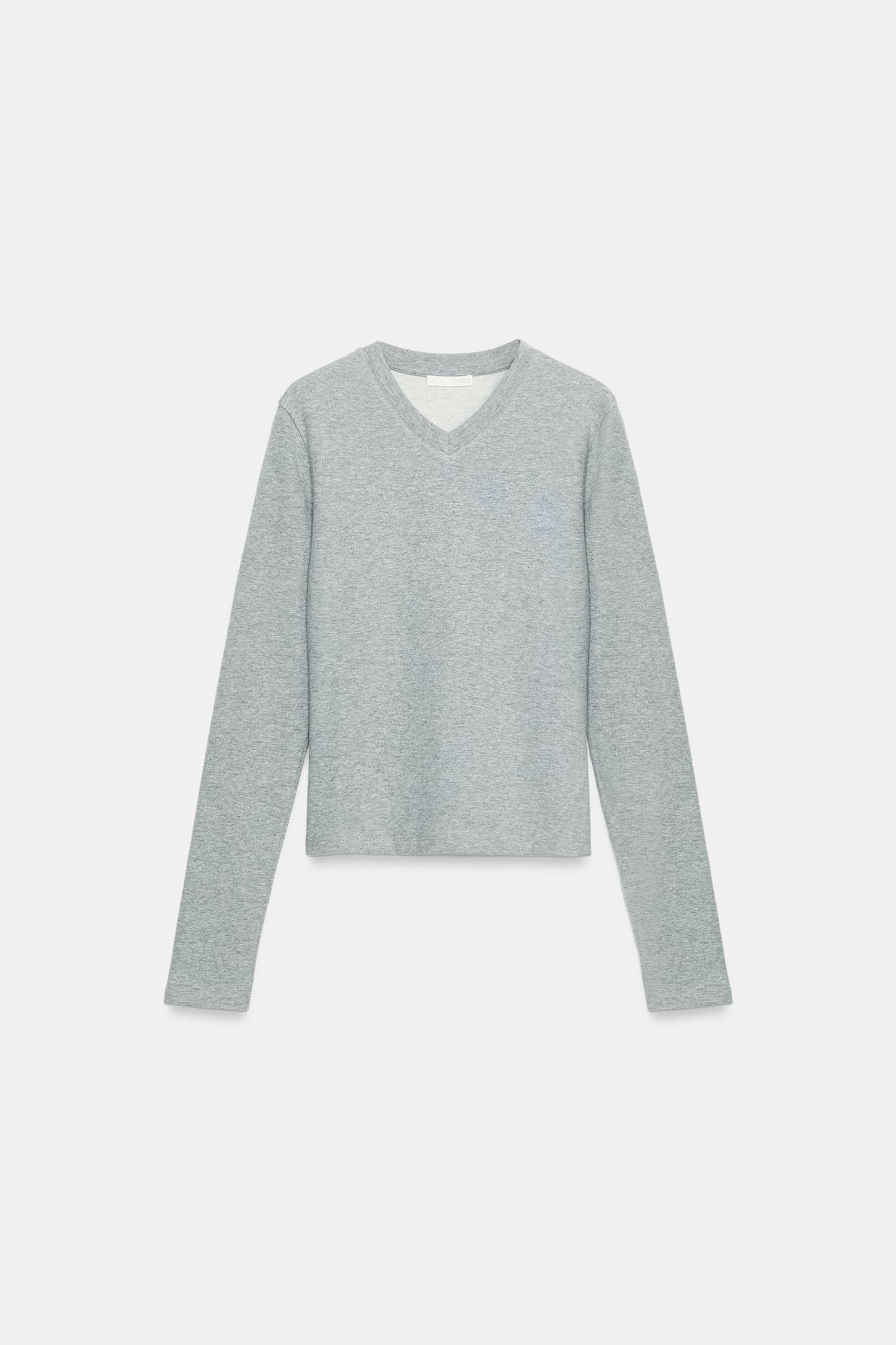 Женская футболка Zara V-NECK, цвет: Серый — фото 7