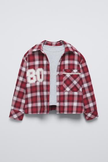 REGULAR CHECK SHIRT AND RIBBED TOP - Red by Zara