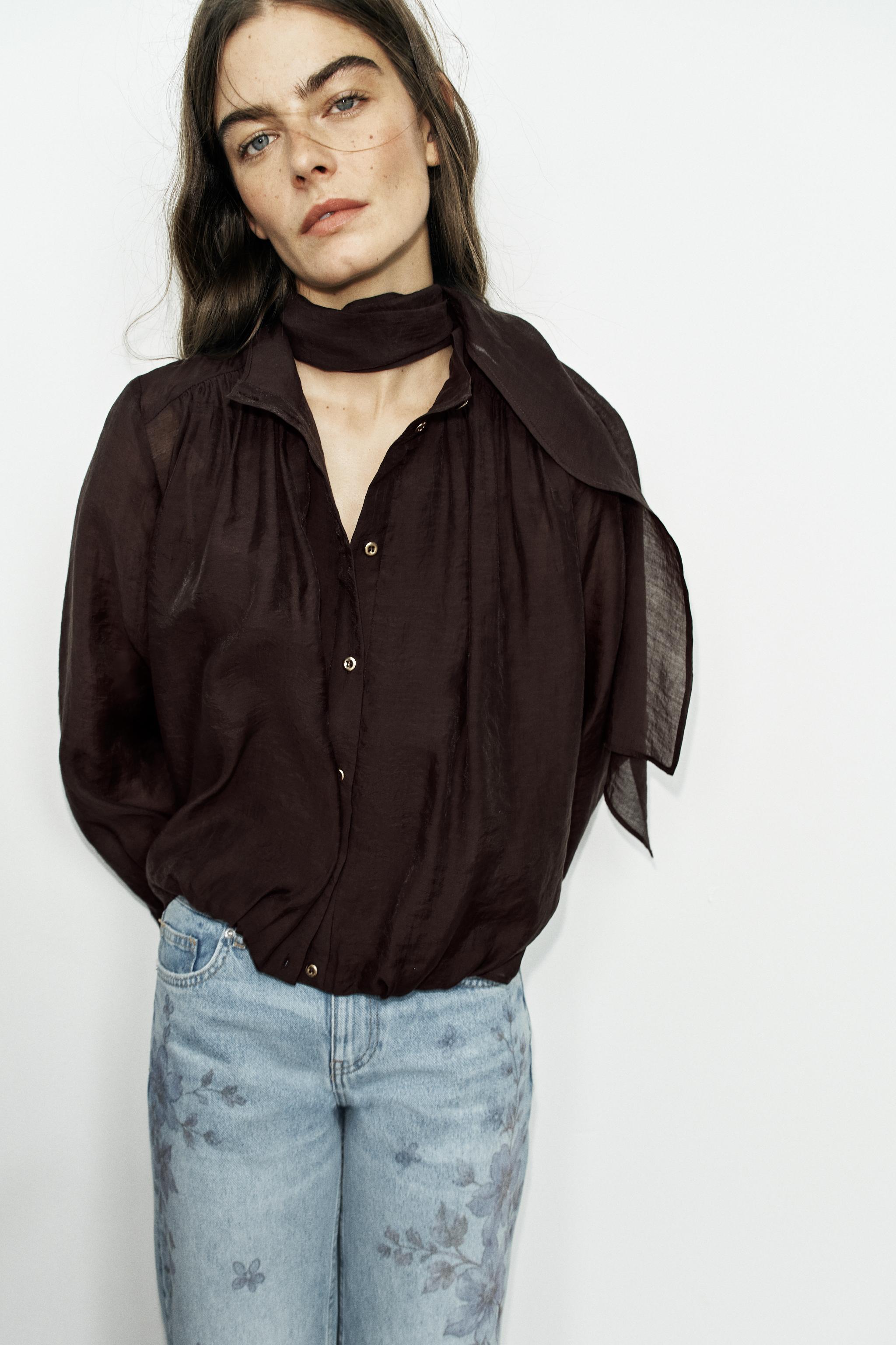 Женские рубашки Zara SCARF SHIRT — фото 2