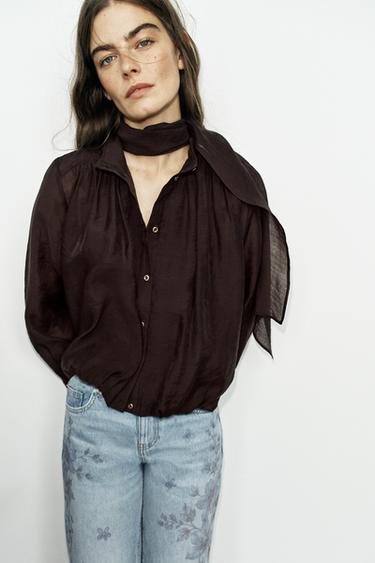 Zara SCARF SHIRT - Brown
