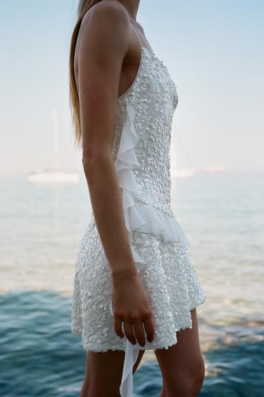 SEQUINNED RUFFLE MINI DRESS - White by Zara - Image 2
