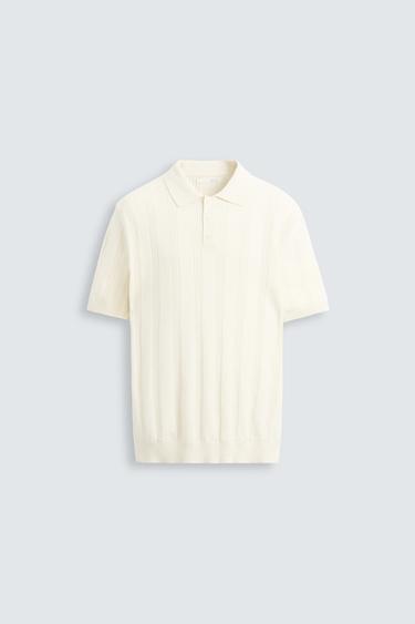 POLO DE MALHA CANELADA - Branco-marfim da Zara