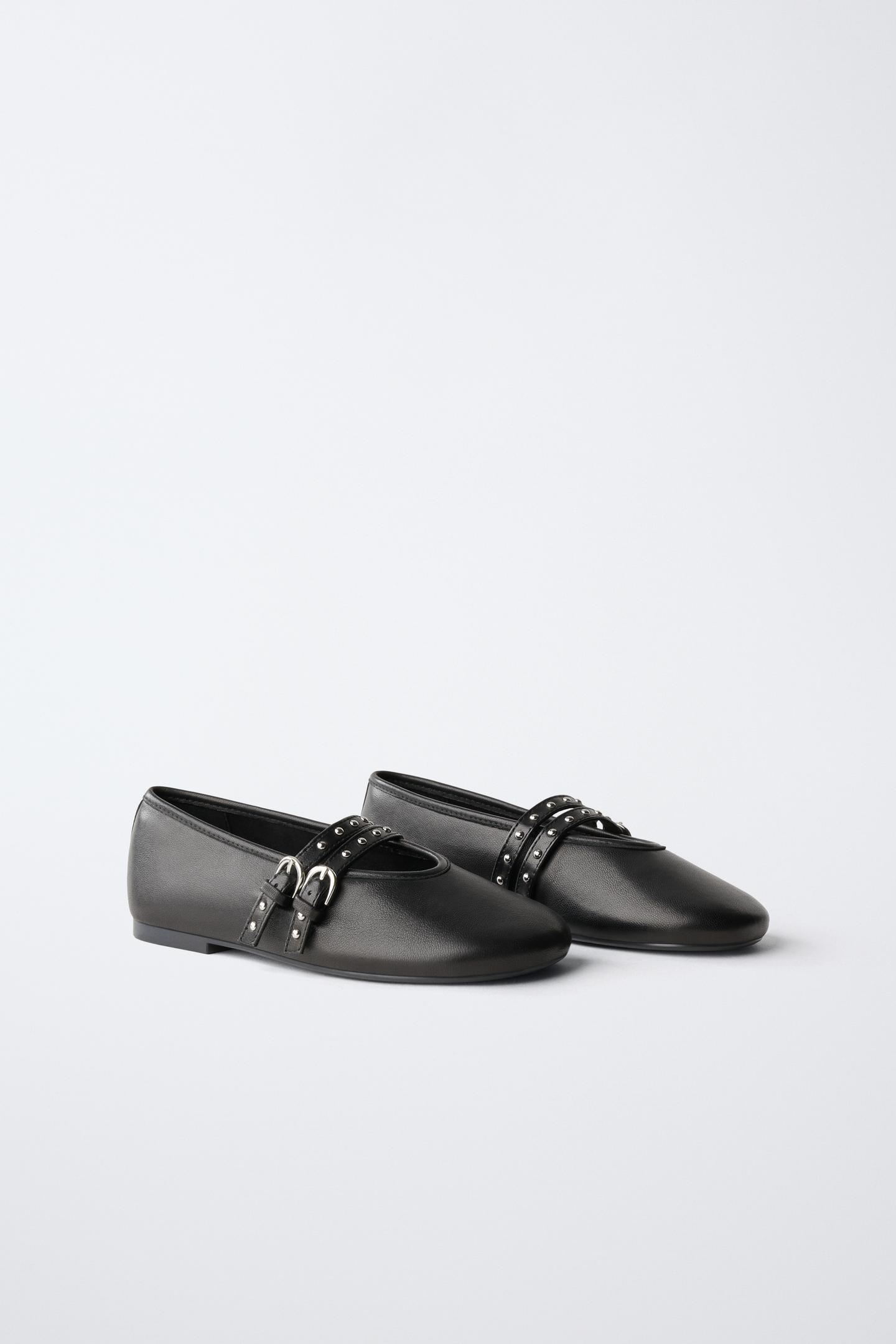 Детские балетки Zara Leather Double-Buckle Ballet Flats, цвет: Чёрный — фото 2