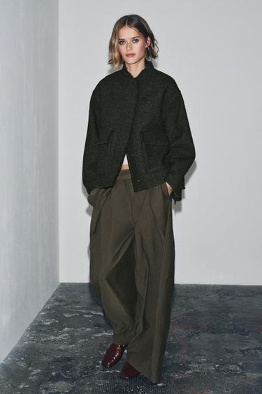 СТРУКТУРНИЙ ЖАКЕТ ZW COLLECTION З ВОВНОЮ - Хакі Zara - Зображення 0