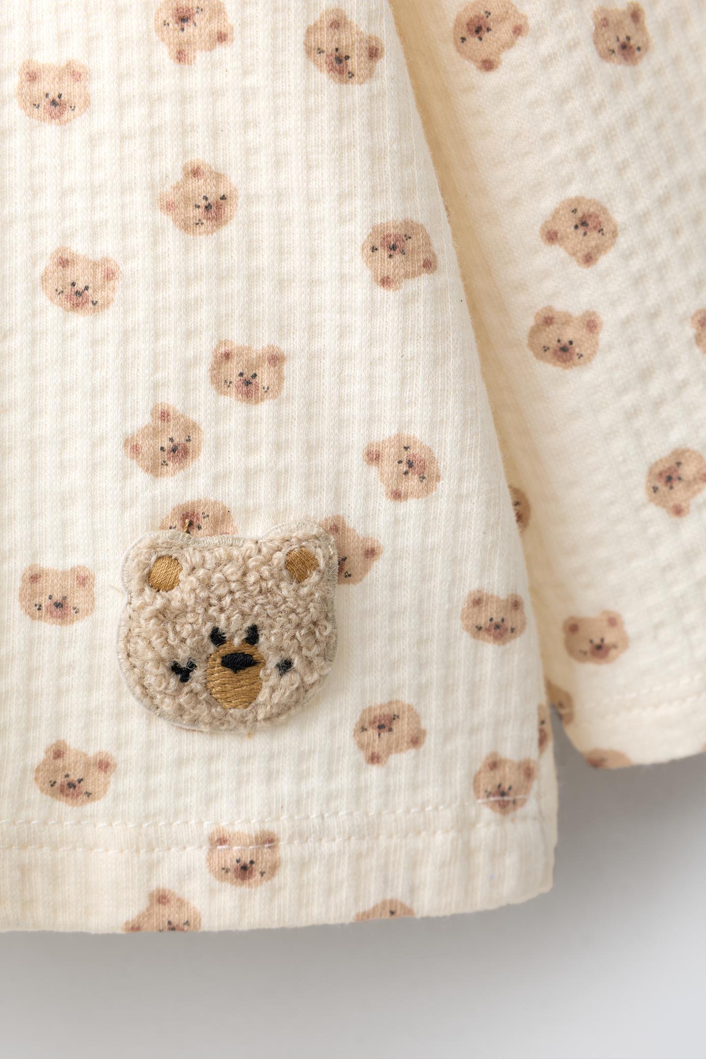 Детская футболка Zara Textured Teddy Bear Print, цвет: Серо-коричневый коричневый — фото 3
