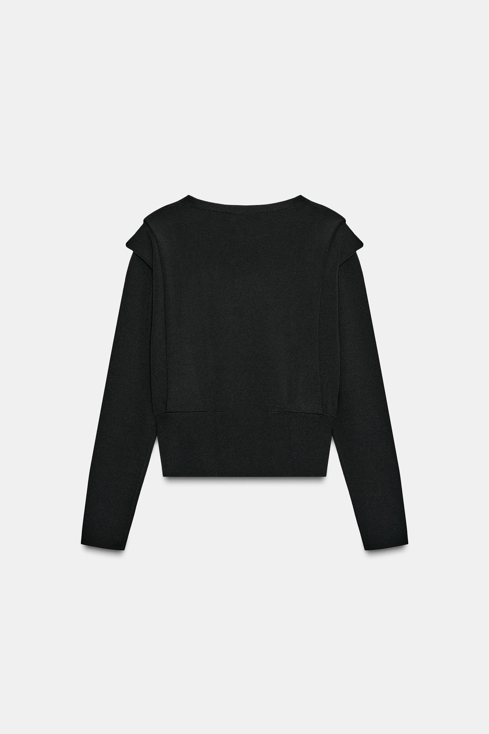 Crop Top Zara Black Off Shoulder Top SHOULDER PAD KNIT TOP