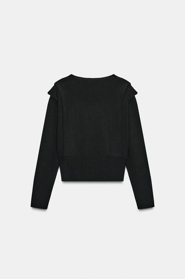 KNIT TOP WITH SHOULDER PADS - Black by Zara - Image 6