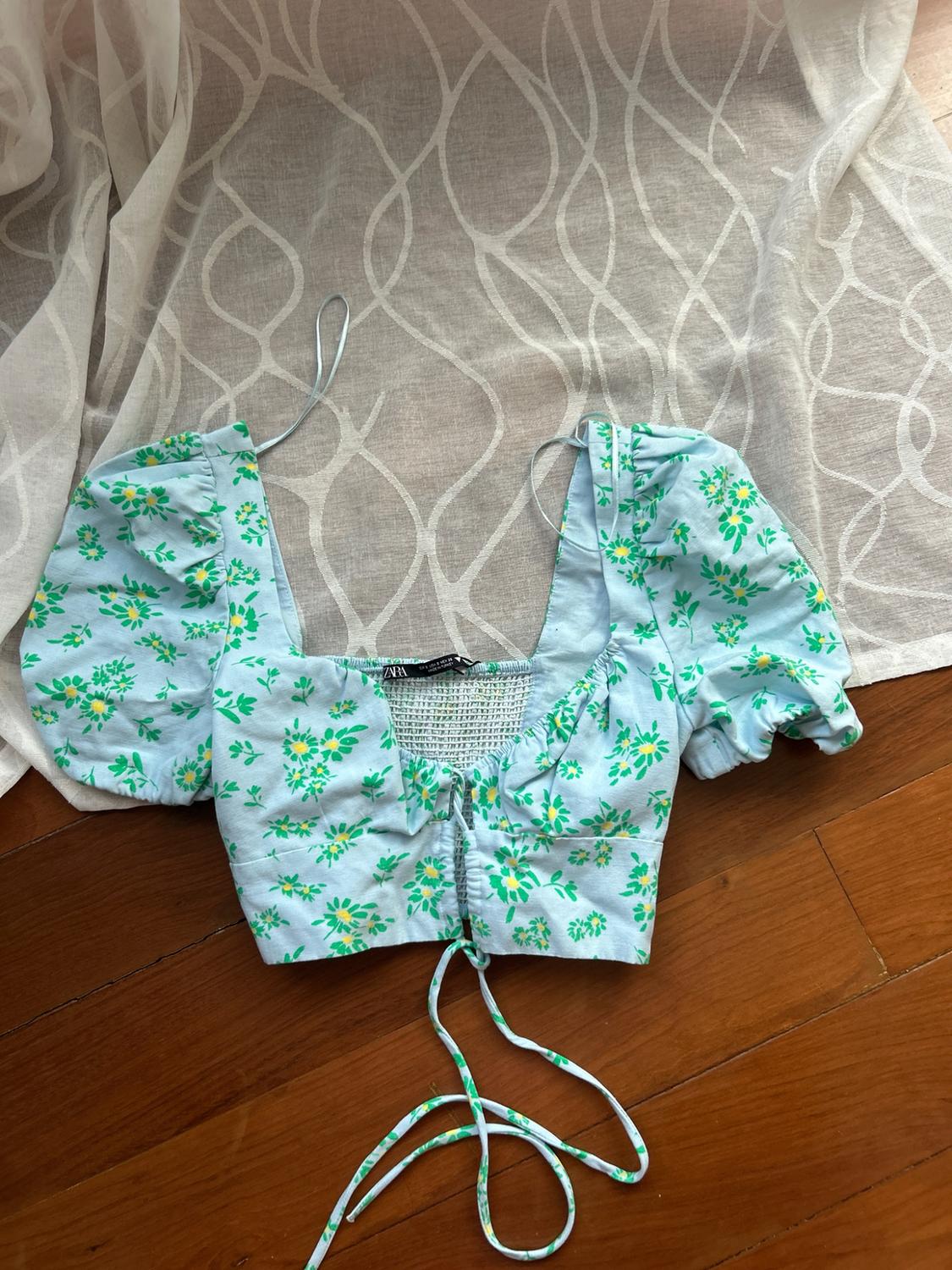 PRINTED LINEN BLEND CROP TOP - Image 2