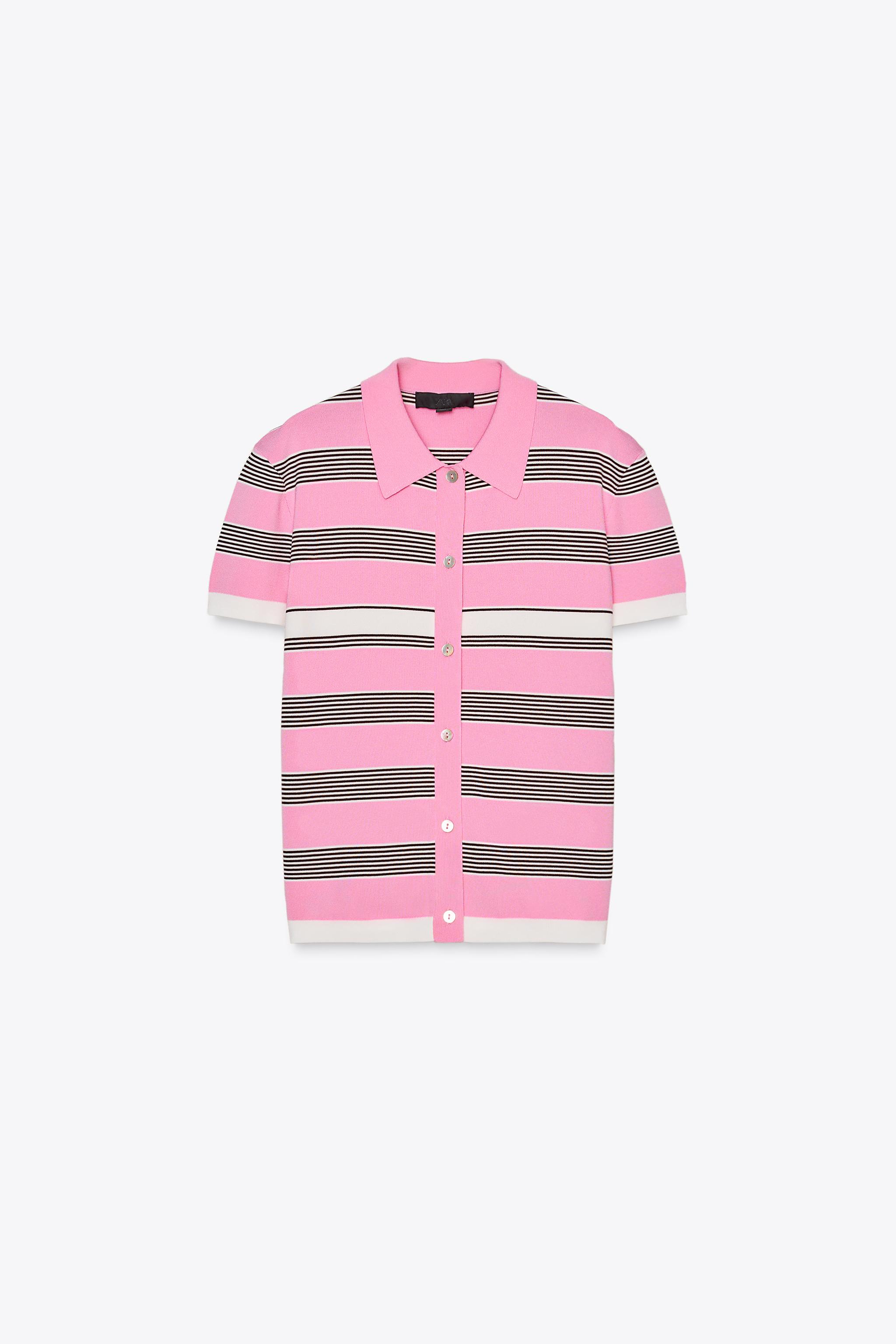 ストライプニットポロトップ - ブラウンブルー | ZARA Japan / 日本