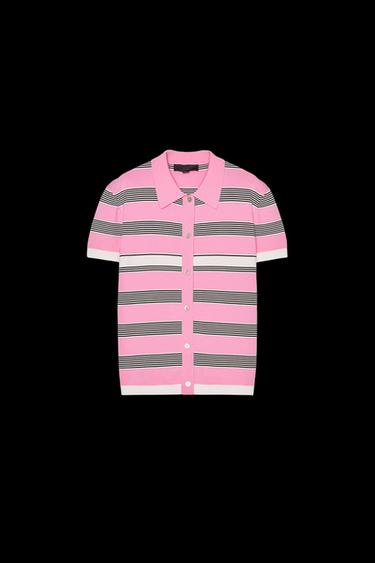 STRIPED KNIT POLO TOP - Pink / White by Zara - Image 0