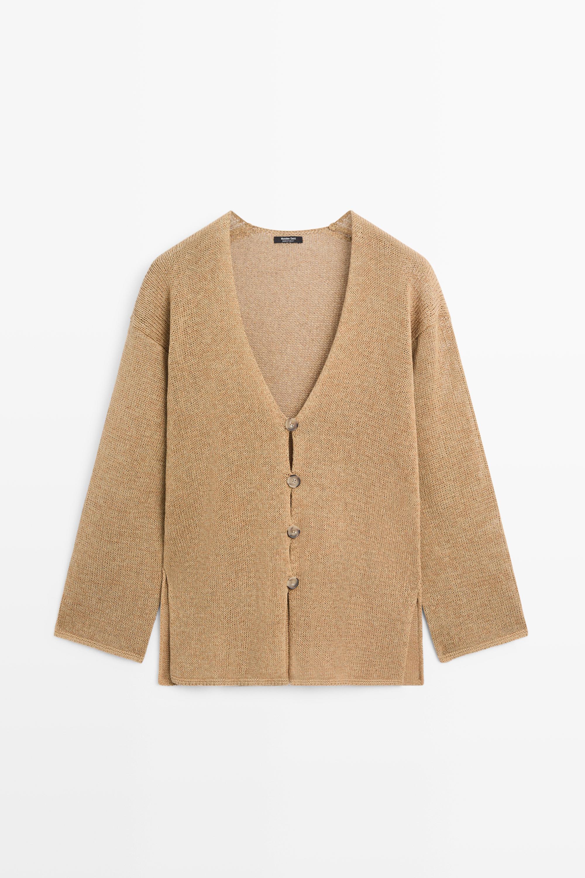 Long knit V-neck cardigan