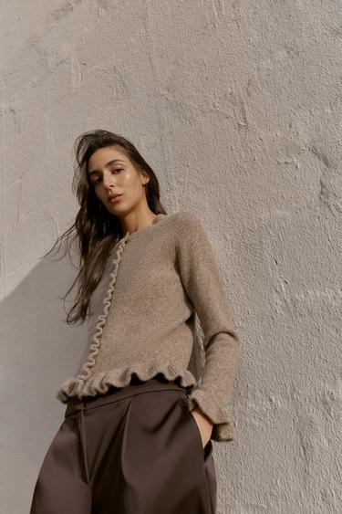 GILET EN MAILLE UNIE À VOLANTS - Vison de Zara - Image 2